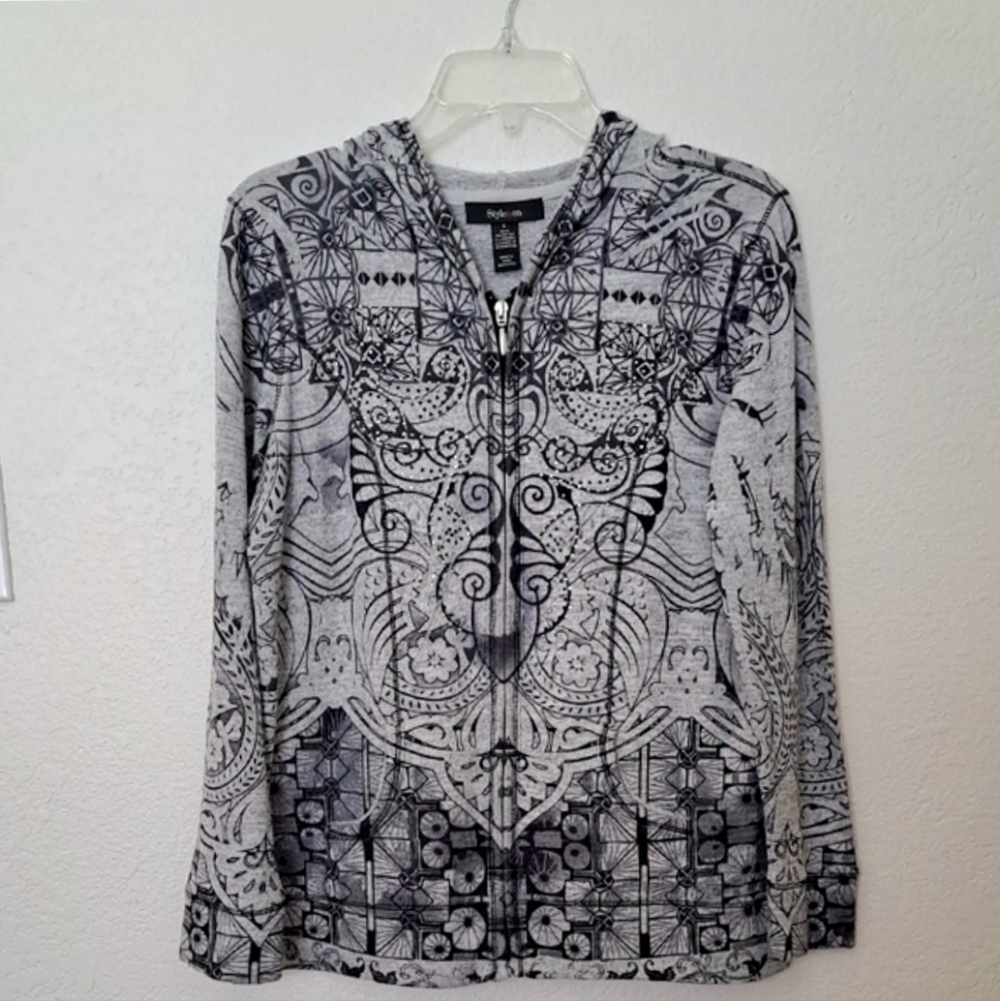 Lightweight Zippered Hoodie Style & Co. Gray & Bkack Women's New